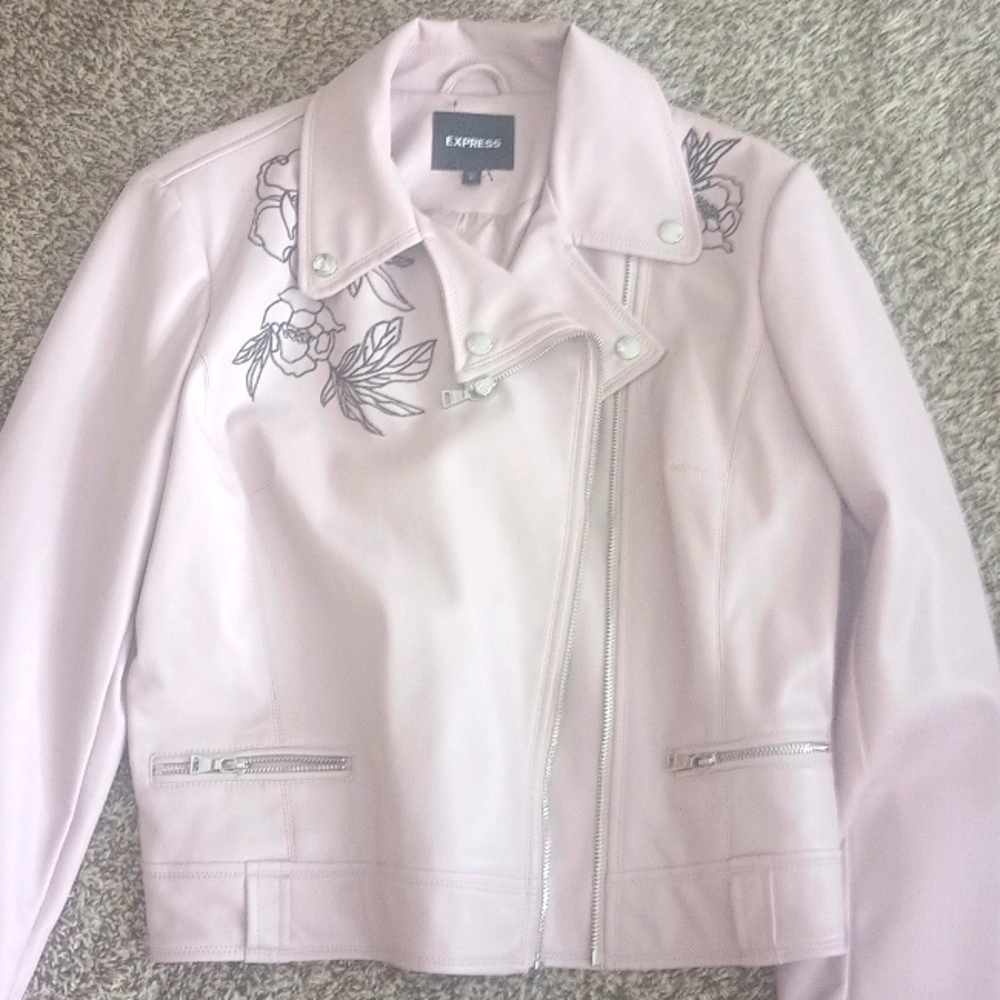 Express faux leather embroidered jacket